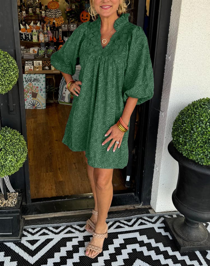 RUCILLA - VESTIDO MINI HOJAS CON MANGAS ABULLONADAS