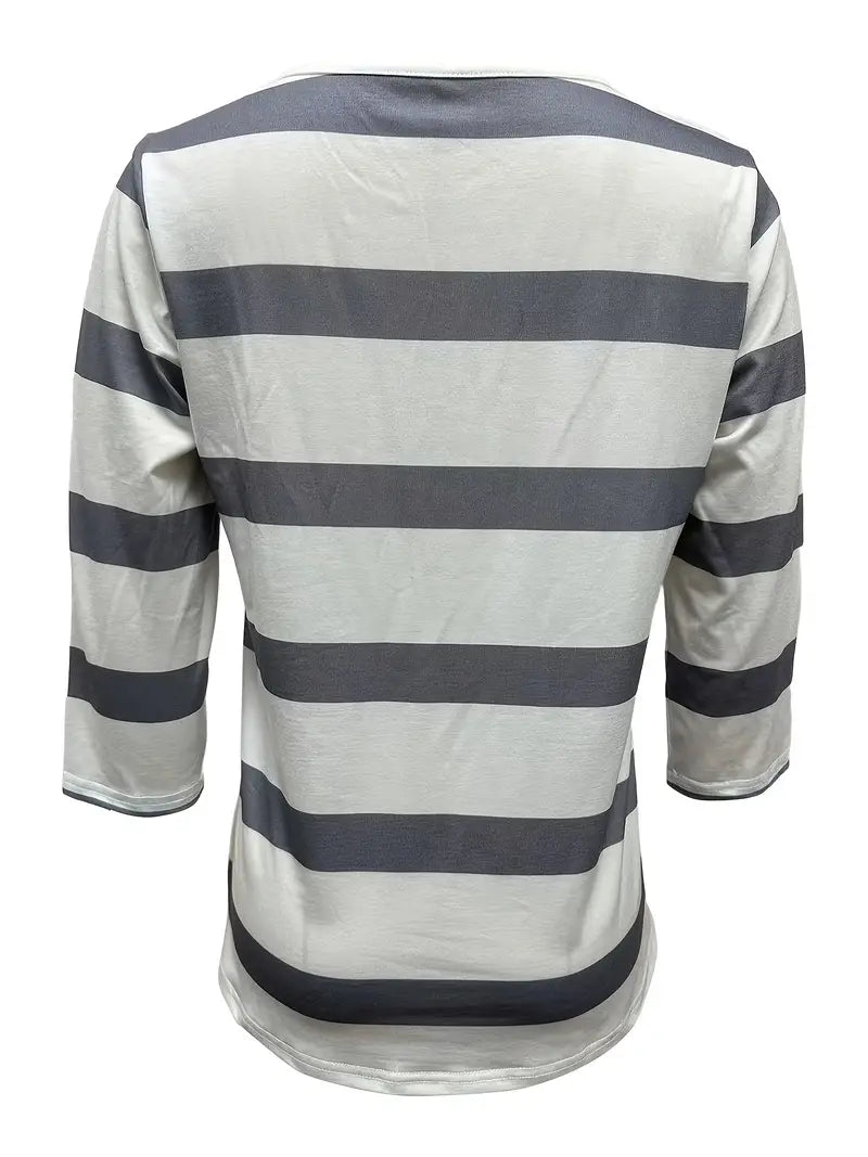 EIRAH - BLUSA ESENCIAL CON ESCOTE EN V Y ESTAMPADO DE RAYAS