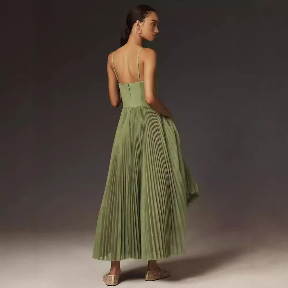 FARMA - VESTIDO MIDI PLISADO SIN TIRANTES