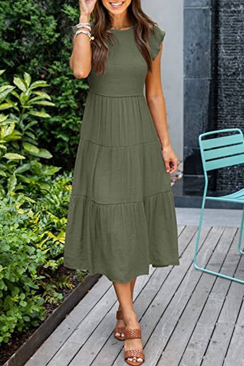 MARINEL - VESTIDO MIDI ELEGANTE FRUNCIDO
