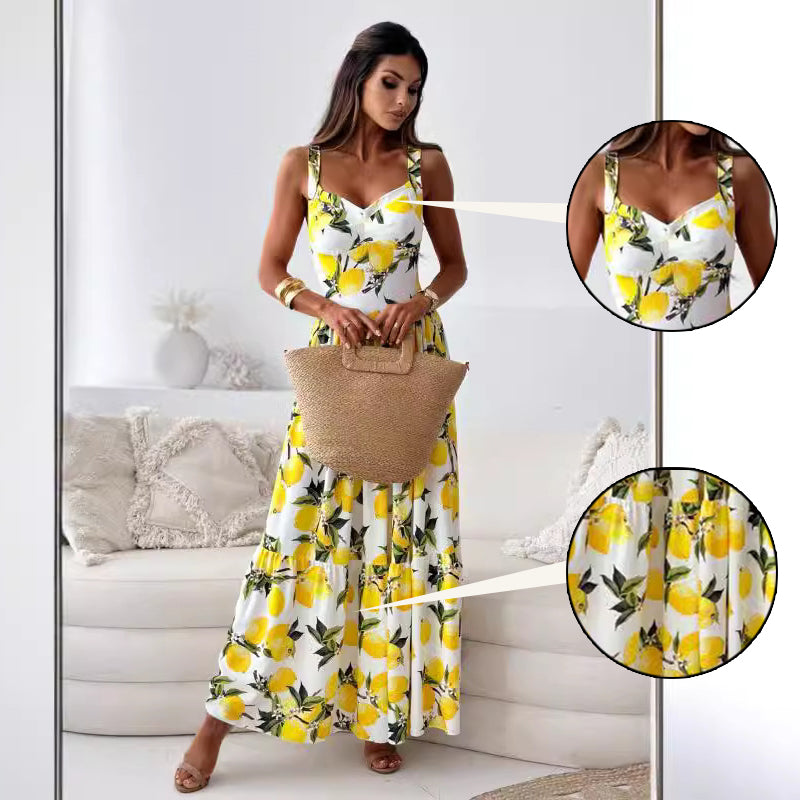 CERELIA - VESTIDO LARGO ELEGANTE CON ESTAMPADO DE LIMÓN
