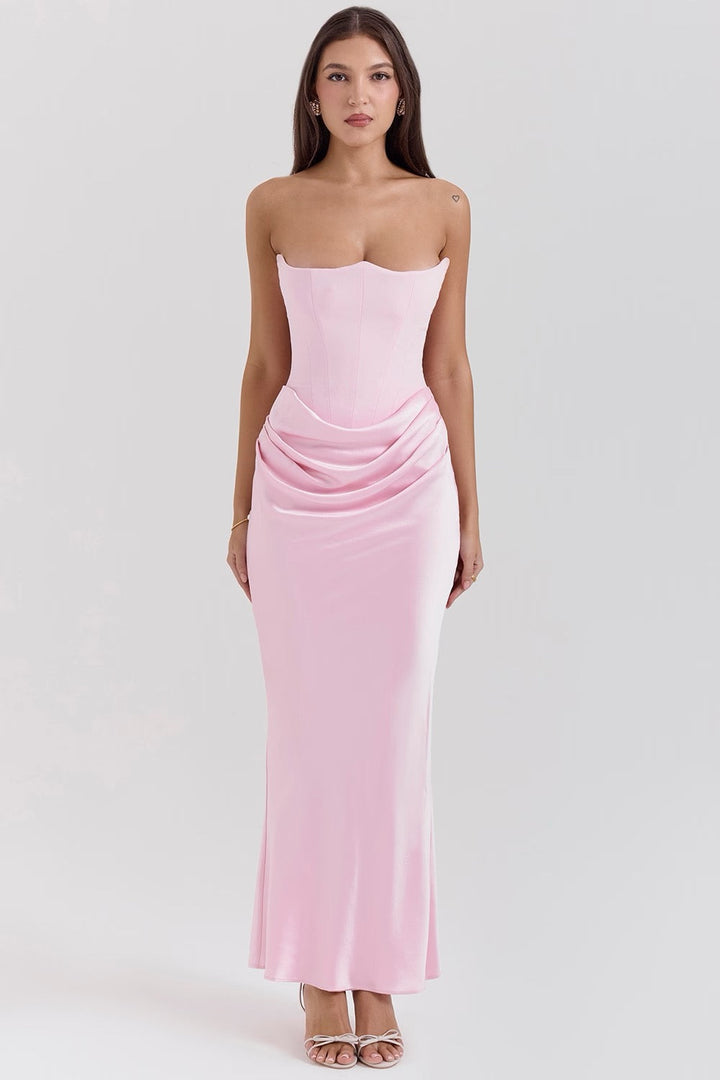 Hera - Elegante Vestido de Fiesta Retro Sin Tirantes de Color Sólido