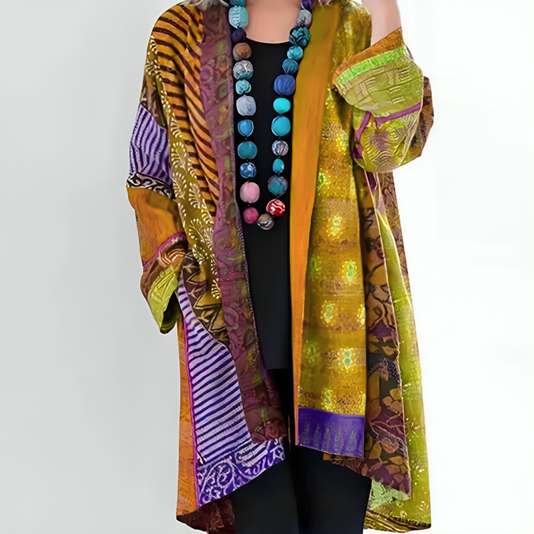 ALICIA - CARDIGAN CON FLECOS Y ESTAMPADO COLORIDO