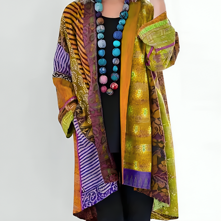 ALICIA - CARDIGAN CON FLECOS Y ESTAMPADO COLORIDO