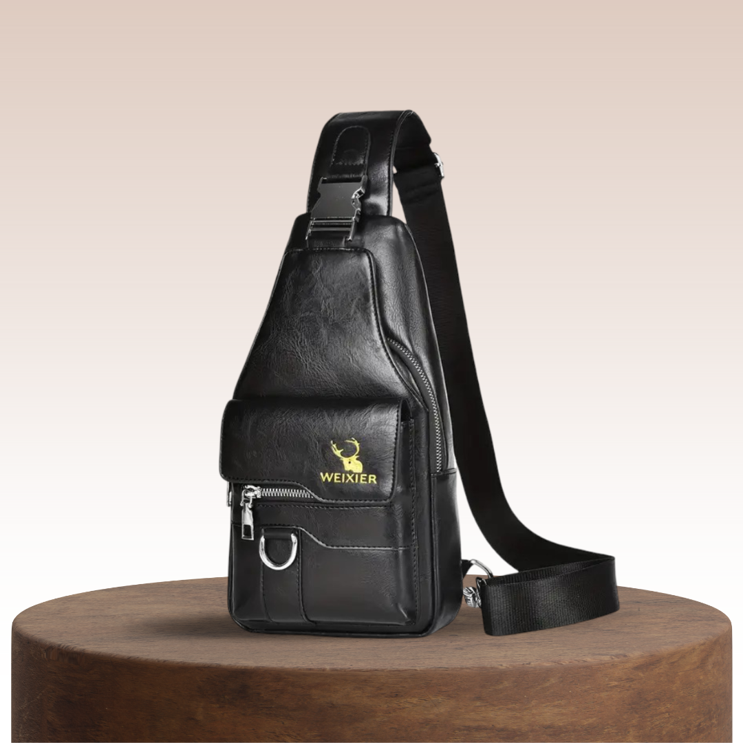 Daxton | Bolsa Bandolera Vertical de Cuero con Solapa Segura y Cierres
