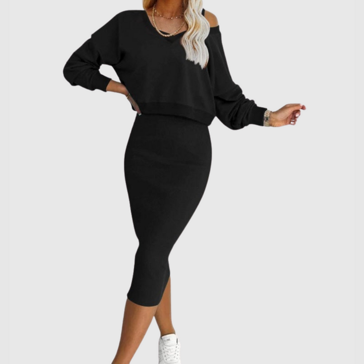 Farah - Conjunto de dos piezas con top y falda para comodidad elegante