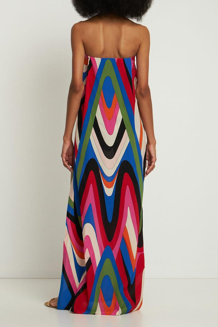 MARLEIGH - VESTIDO MAXI SIN TIRANTES CON ESTAMPADO Y ABERTURA