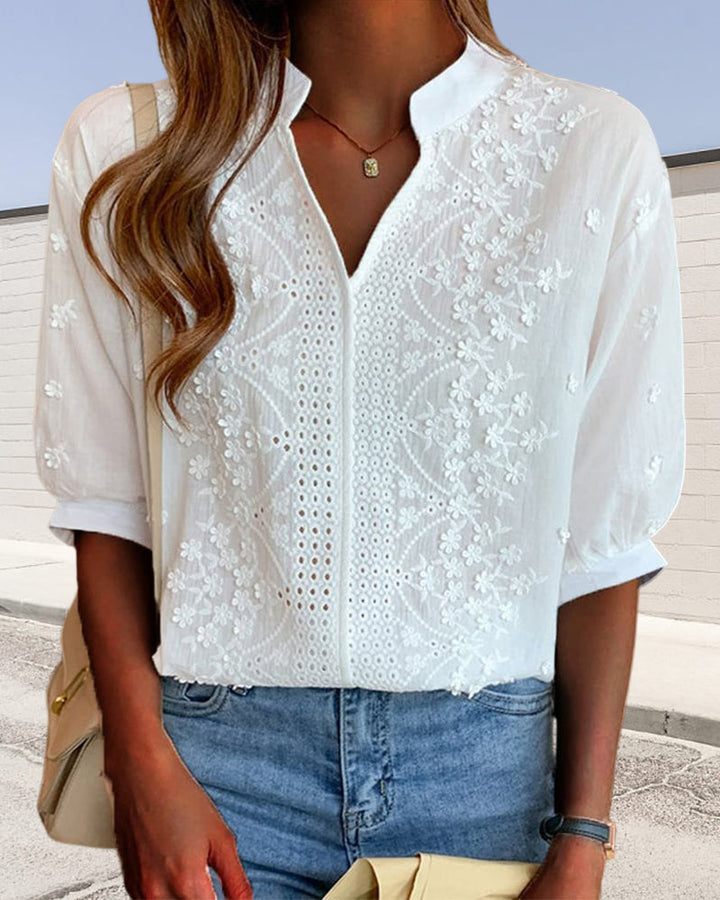 BREELYN - BLUSA DE MANGAS ABULLONADAS DE ENCAJE
