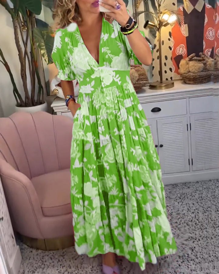 Catrisa™ - Vestido con Bolsillo y Escote en V con Estampado Floral