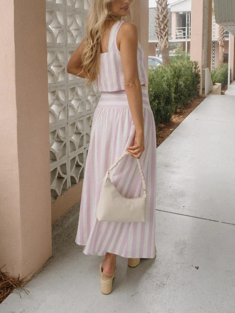 TIFFANY - CONJUNTO DE FALDA DE VERANO ROSA Y BLANCA