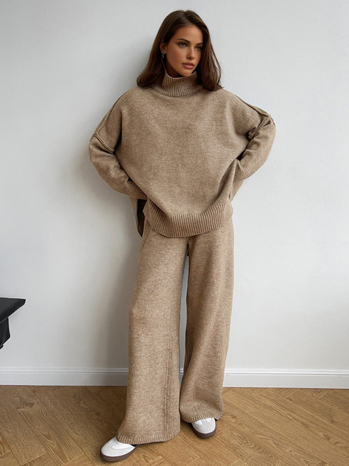 LAURIE - CONJUNTO DE SUÉTER DE CUELLO ALTO LISO Y PANTALONES