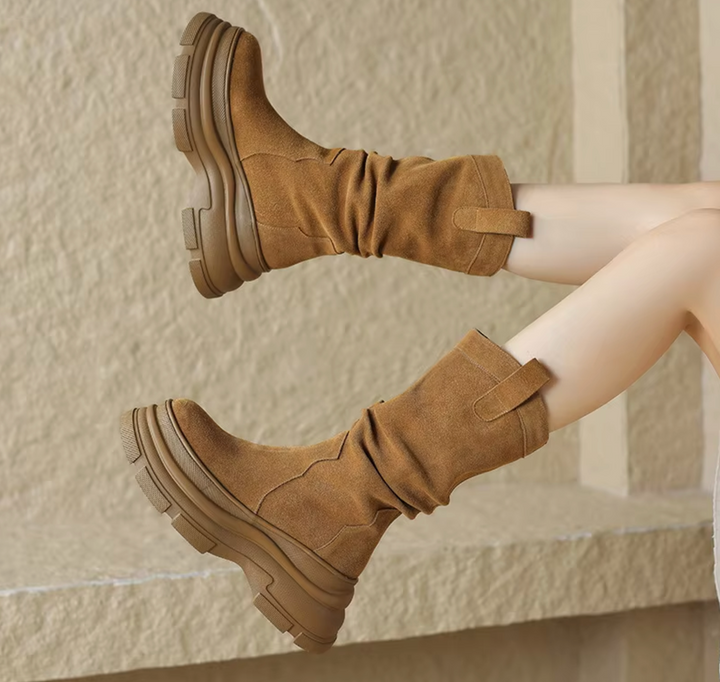 Ella – Botas con Plataforma Gruesa de Cuero