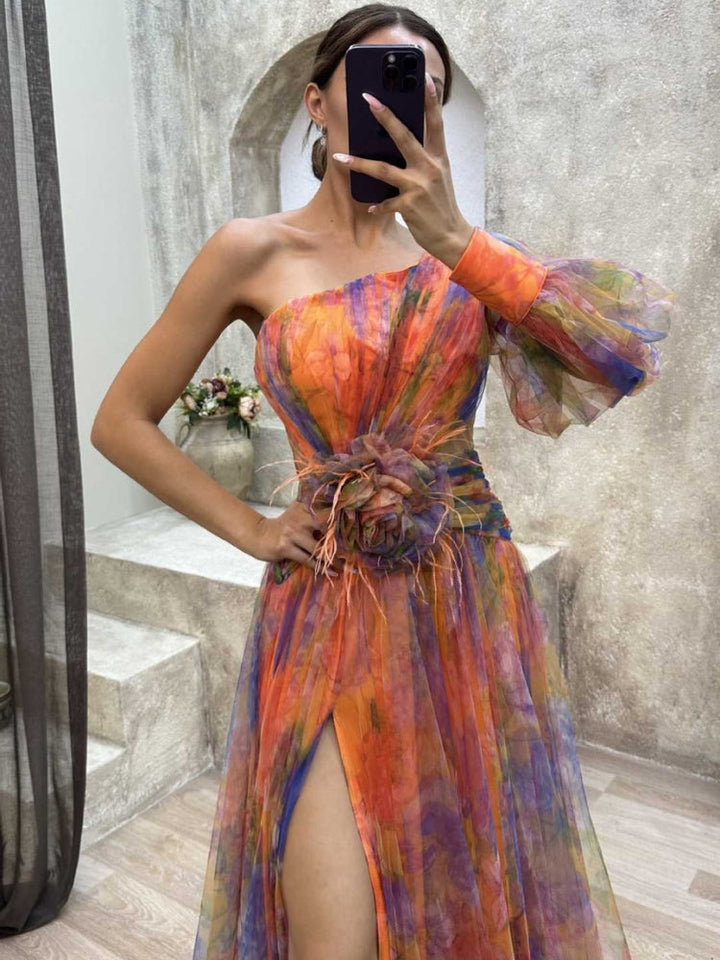 KAYLA - Vestido Maxi Floral de Un Hombro