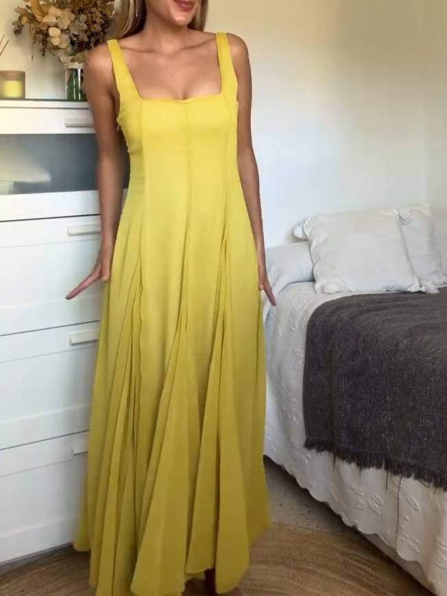 STORI - VESTIDO MAXI DE TIRANTES CON ESCOTE CUADRADO PARA EVENTOS