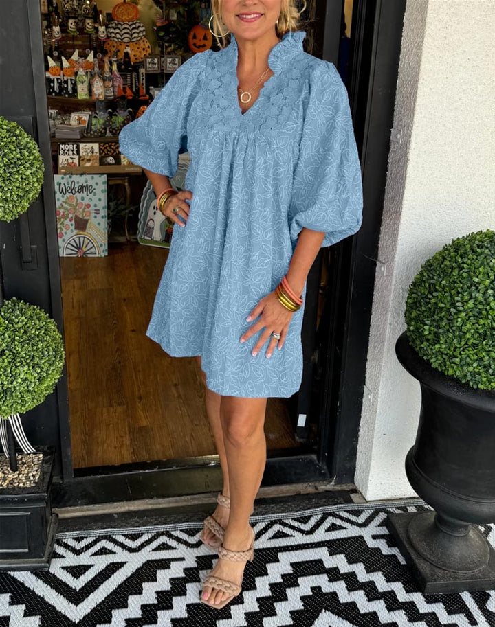 RUCILLA - VESTIDO MINI HOJAS CON MANGAS ABULLONADAS