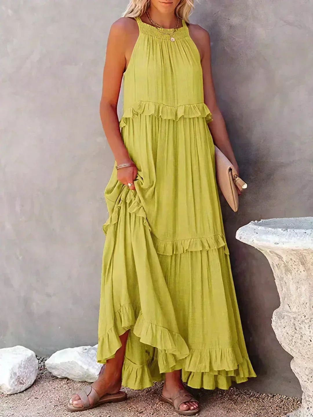 Emilia - Vestido Maxi Halter con Volantes