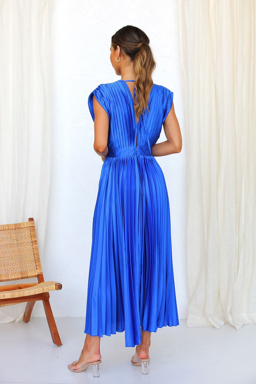 MADISYN - VESTIDO CON FALDA PLISADA Y ESCOTE EN V FLUIDO