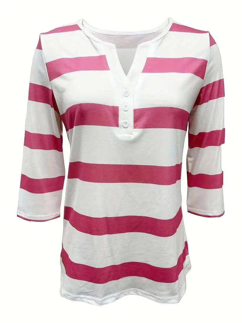 EIRAH - BLUSA ESENCIAL CON ESCOTE EN V Y ESTAMPADO DE RAYAS