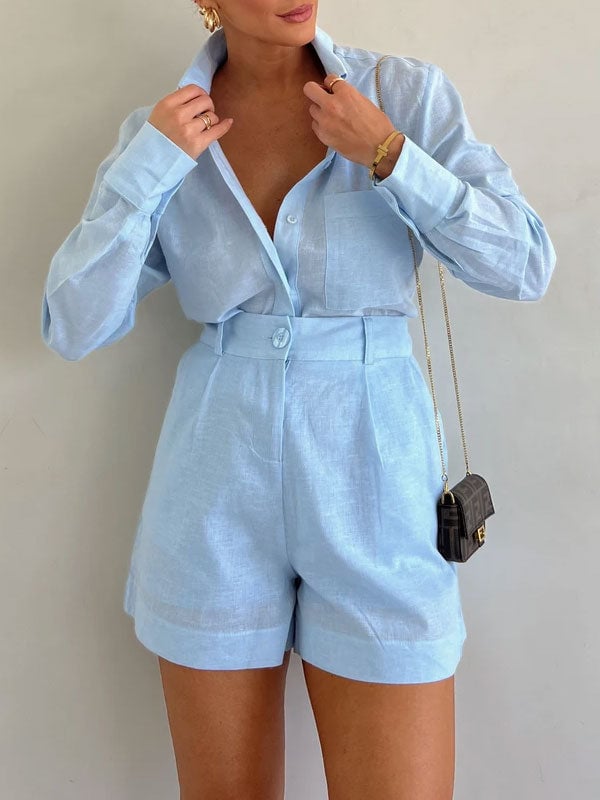 TALLULAH - CONJUNTO RELAJADO DE BLUSA Y SHORTS DE LINO