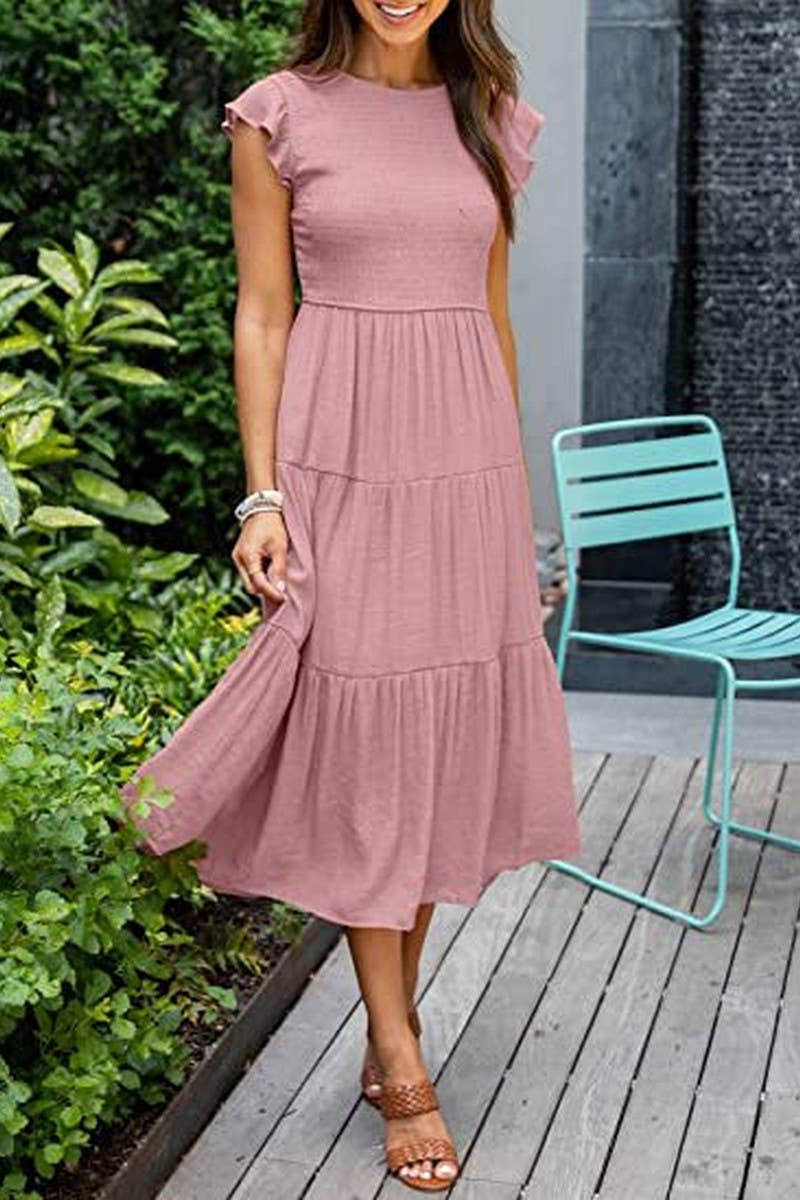 MARINEL - VESTIDO MIDI ELEGANTE FRUNCIDO