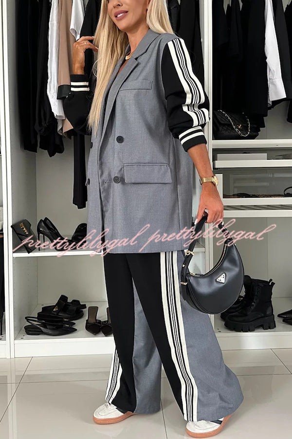 JADE - CONJUNTO DE BLAZER PATCHWORK Y PANTALONES DE CINTURA ELÁSTICA