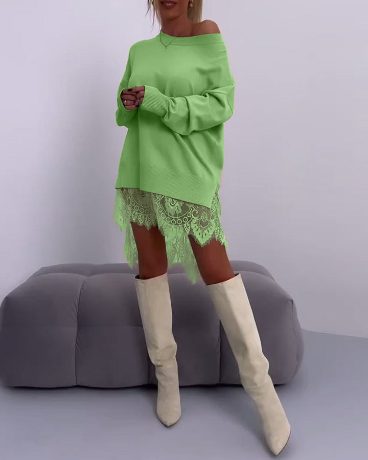 ANGELINE - VESTIDO SUÉTER A LA MODA CON HOMBROS DESCUBIERTOS