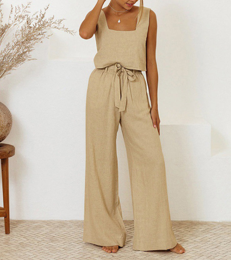 Evelyne | Conjunto de Top Minimalista de Lujo y Pantalones de Pierna Ancha
