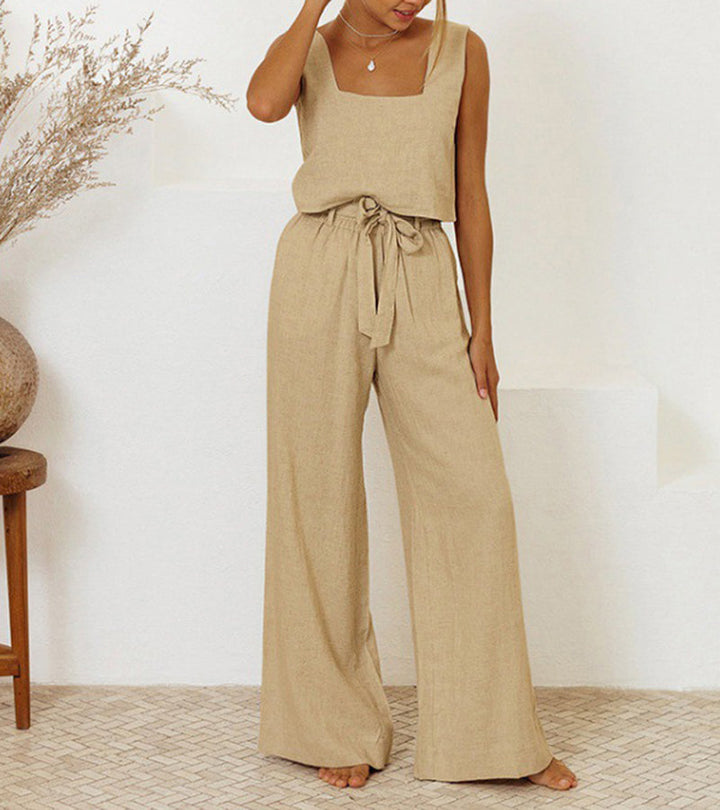 Evelyne | Conjunto de Top Minimalista de Lujo y Pantalones de Pierna Ancha