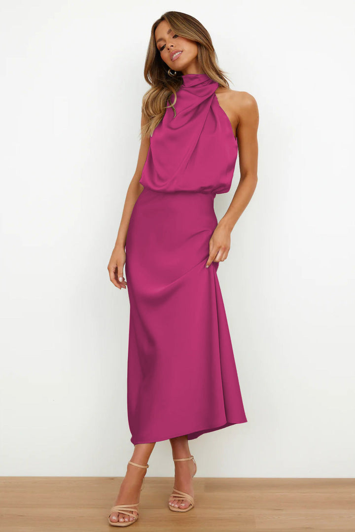 VENUS - VESTIDO MIDI DE SATÍN CON CUELLO HALTER