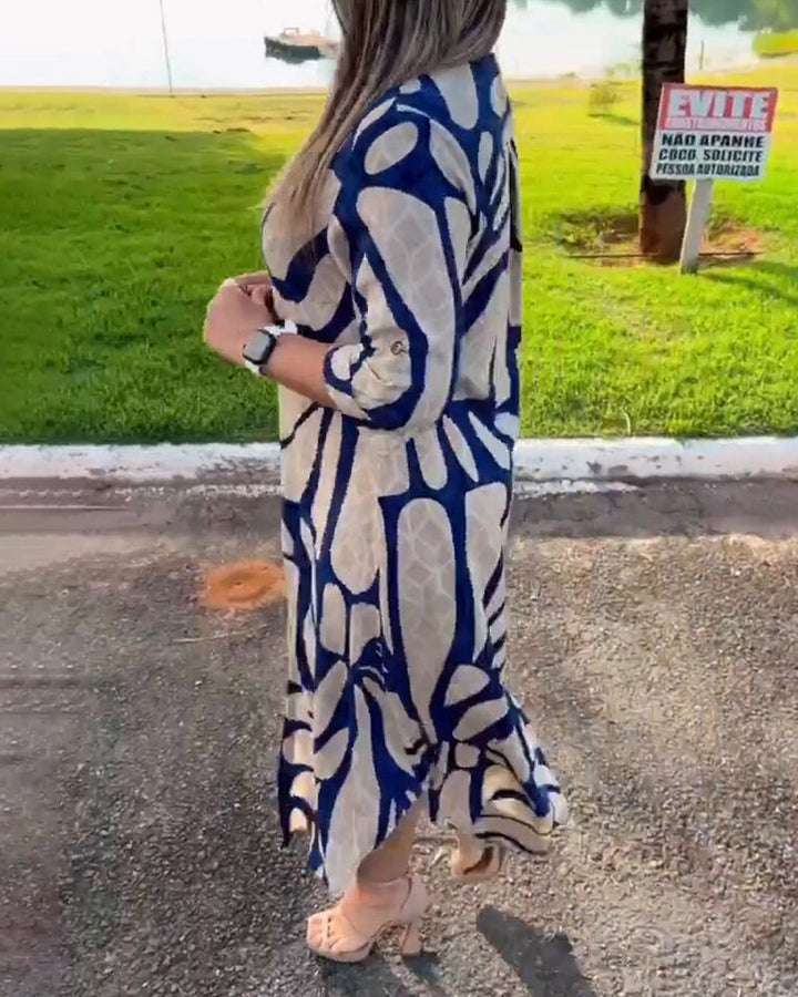 SHENAE - VESTIDO CAMISERO ESTAMPADO ELEGANTE