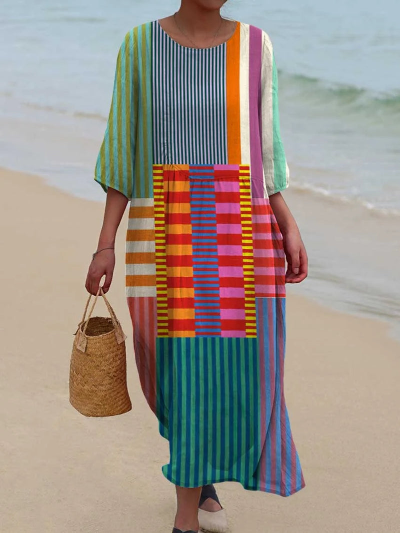 SHAVI - VESTIDO DE ALGODÓN CON ESTAMPADO GEOMÉTRICO RETRO