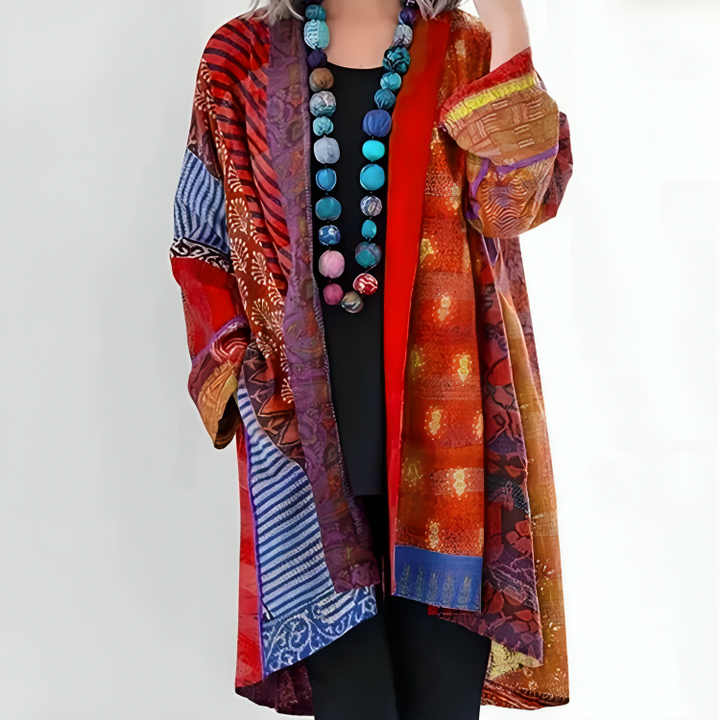 ALICIA - CARDIGAN CON FLECOS Y ESTAMPADO COLORIDO