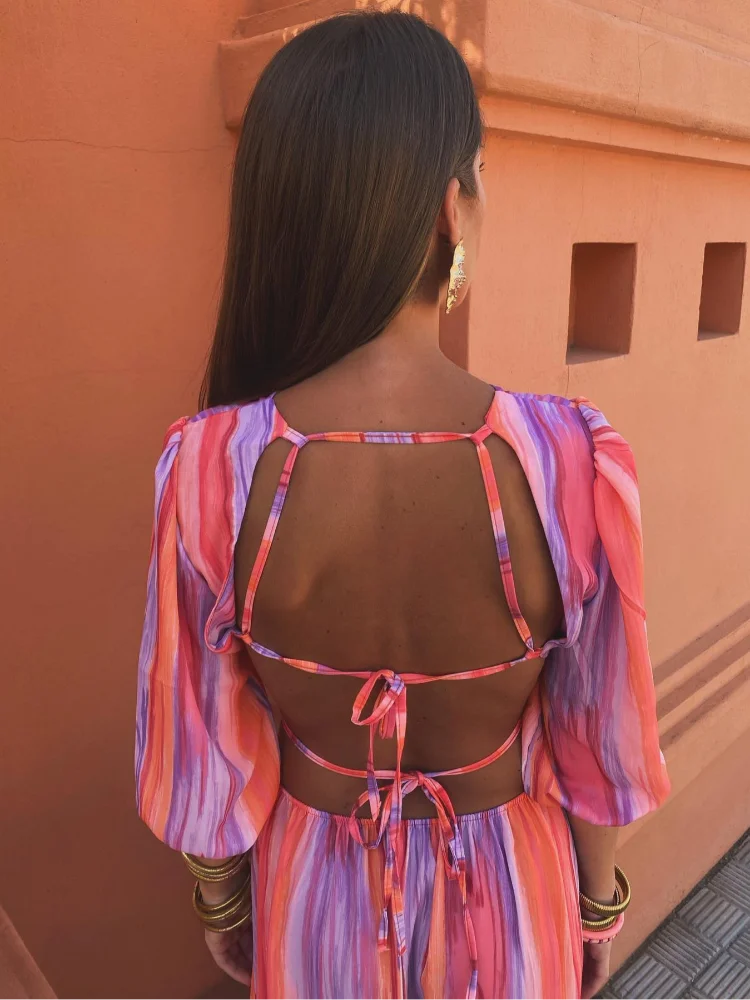 INCARNACION - VESTIDO ELEGANTE SIN ESPALDA CON MANGAS ABULLONADAS