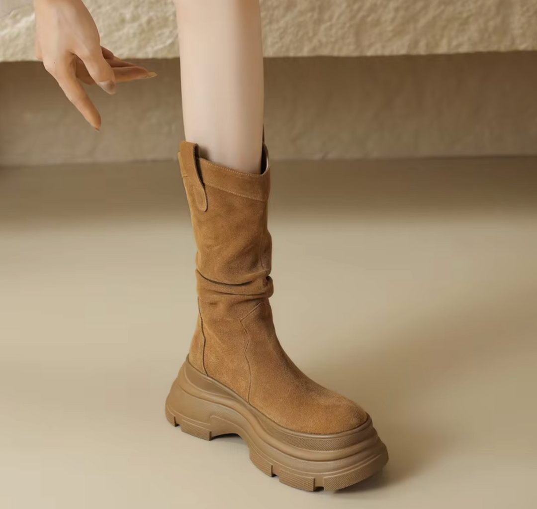 Ella – Botas con Plataforma Gruesa de Cuero
