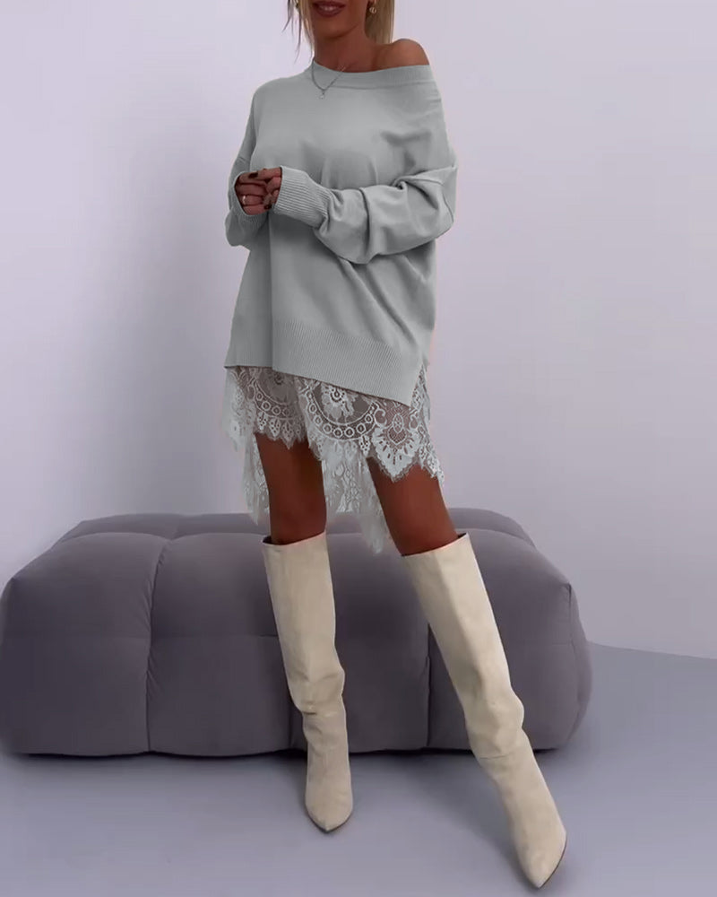 ANGELINE - VESTIDO SUÉTER A LA MODA CON HOMBROS DESCUBIERTOS