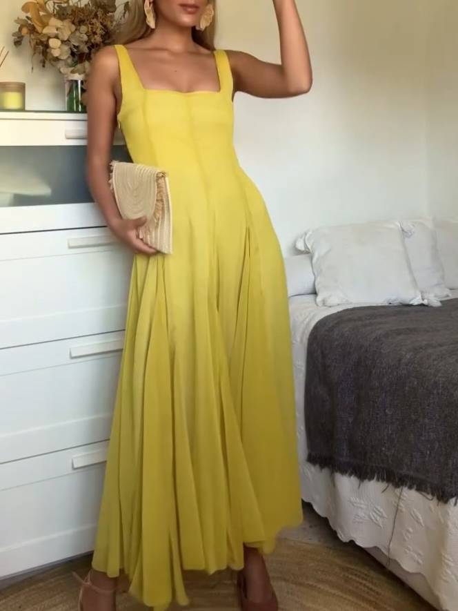 STORI - VESTIDO MAXI DE TIRANTES CON ESCOTE CUADRADO PARA EVENTOS