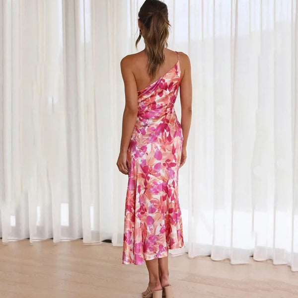 MAKAYLA - VESTIDO MIDI FLORAL ASIMÉTRICO DE UN HOMBRO