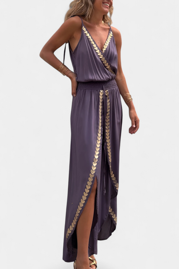 DONELLA - MONO ELEGANTE DE PIERNA ANCHA CON ESCOTE EN V Y BORDADO