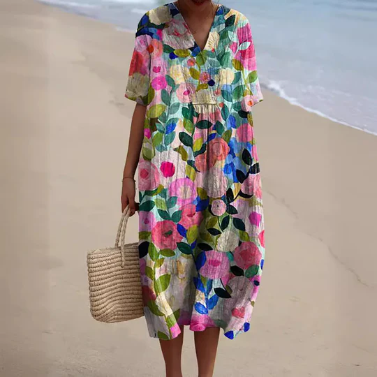 GABRIELA - VESTIDO CASUAL CON TEMA DE FLORES