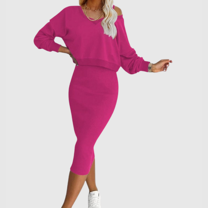 Farah - Conjunto de dos piezas con top y falda para comodidad elegante