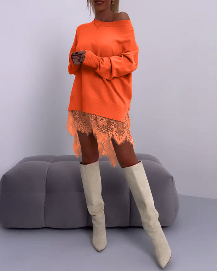 ANGELINE - VESTIDO SUÉTER A LA MODA CON HOMBROS DESCUBIERTOS