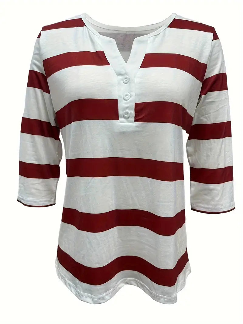 EIRAH - BLUSA ESENCIAL CON ESCOTE EN V Y ESTAMPADO DE RAYAS