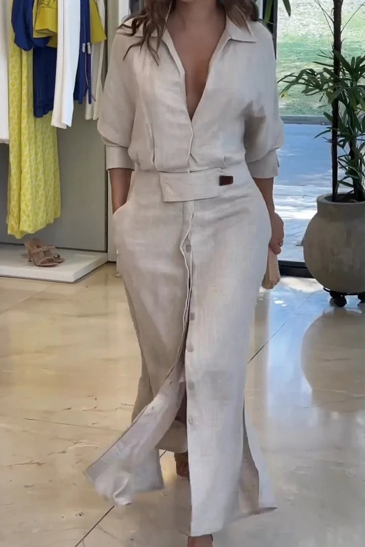 SIERRA - VESTIDO MAXI FLUIDO DE ALGODÓN Y LINO