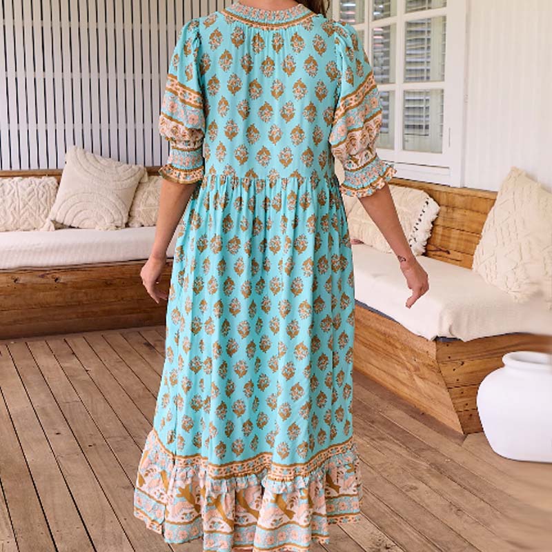 LENNOX - VESTIDO FLORAL CON ESCOTE EN V Y CINTURA IMPERIO