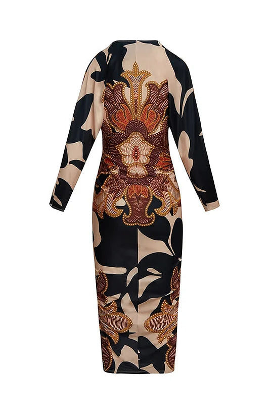 EUGENIA - VESTIDO CON ESTAMPADO INSPIRADO EN BRASIL, FRUNCIDO Y CON ABERTURA