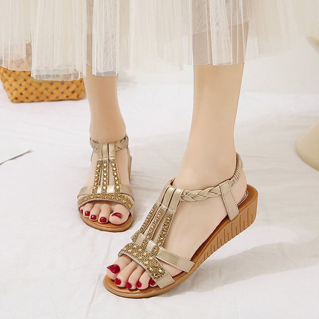 LINDY - SANDALIAS ELEGANTES DE CUÑA CON DETALLES DE CRISTALES