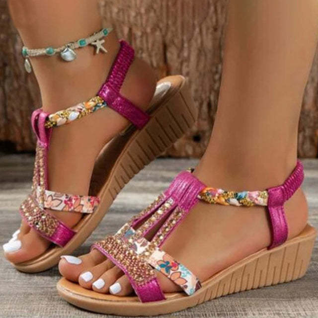 LINDY - SANDALIAS ELEGANTES DE CUÑA CON DETALLES DE CRISTALES