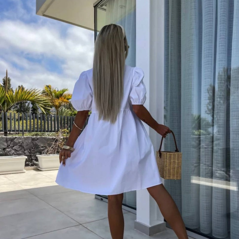 MISAKI - VESTIDO CHIC DE MANGAS ABULLONADAS CON LAZO