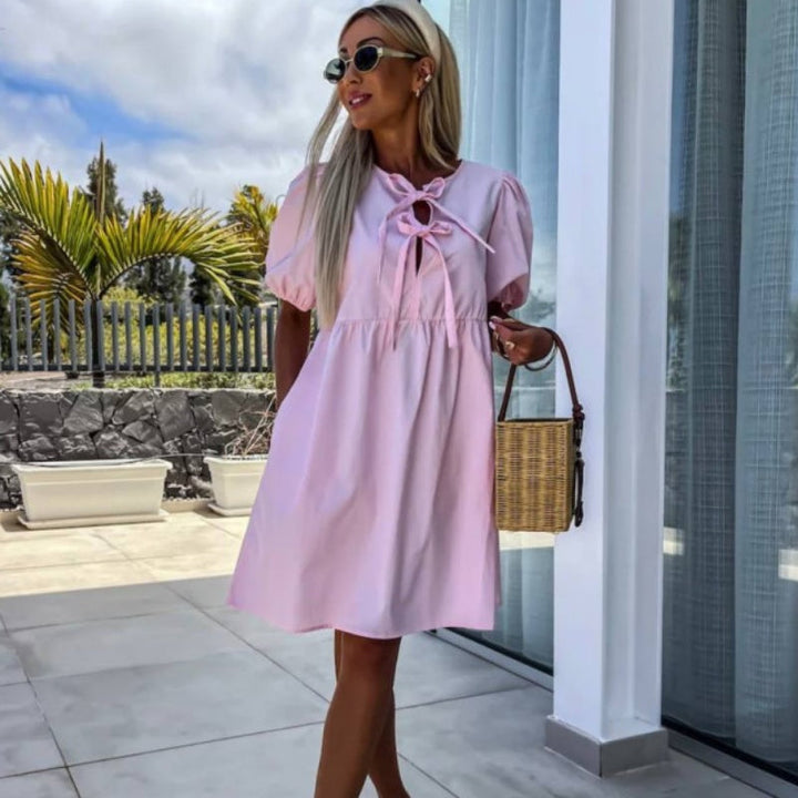 MISAKI - VESTIDO CHIC DE MANGAS ABULLONADAS CON LAZO