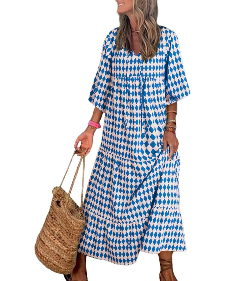 ROMINA - MAXI BOHO CHIC CON MANGAS ABULLONADAS